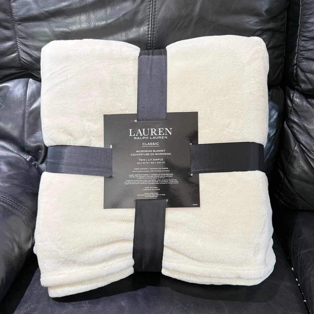 Ralph Lauren Classic Cream TWIN Micromink Blanket 90